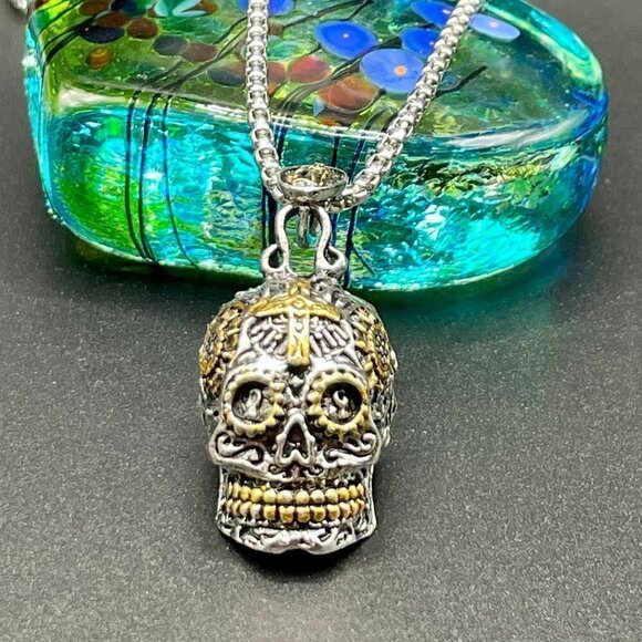 Day of the Dead Sugar Skull Cross Necklace / Pendant #863 - Picture 4 of 11